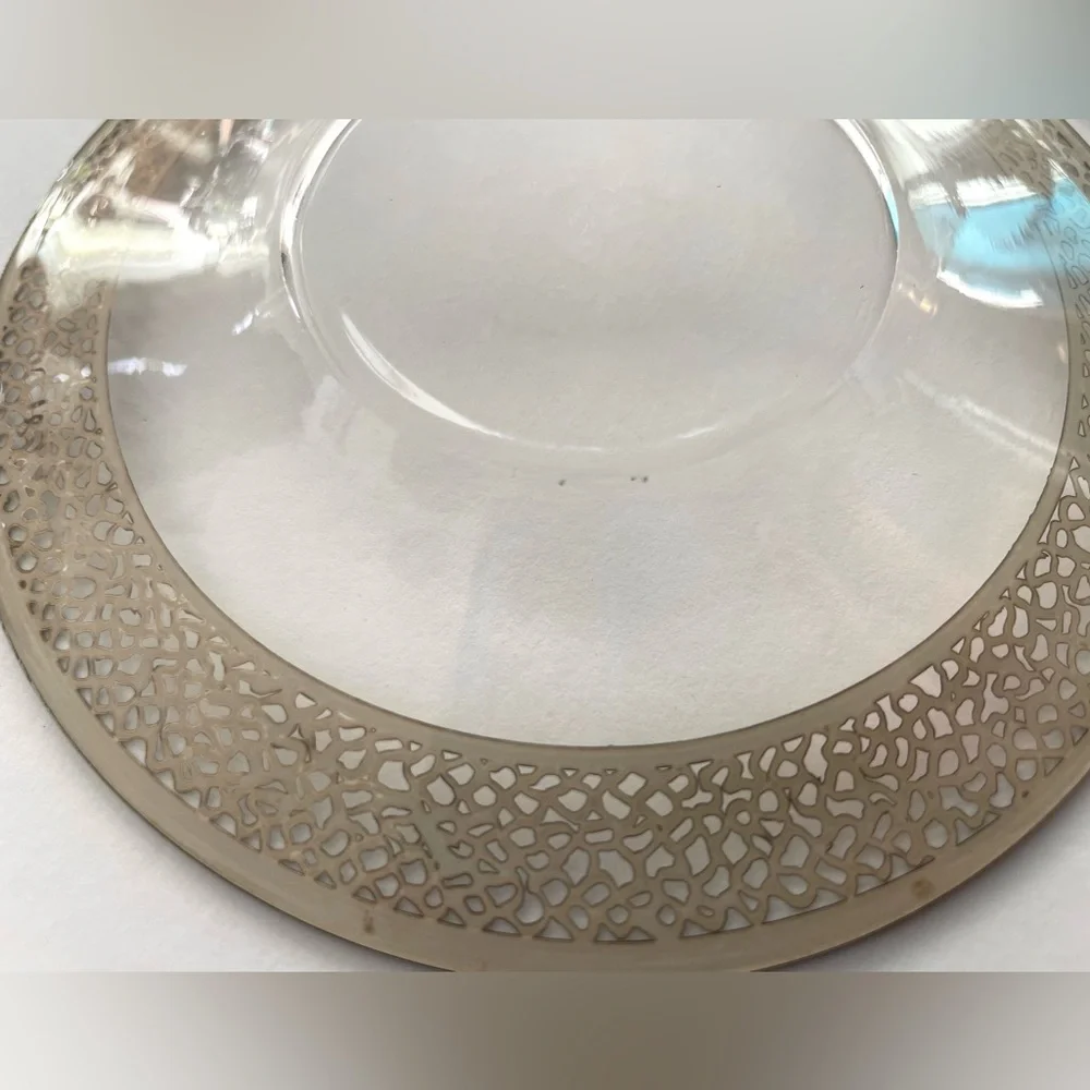 Five Vintage Clear Glass Sterling Silver Lace Overlay Bread Plates